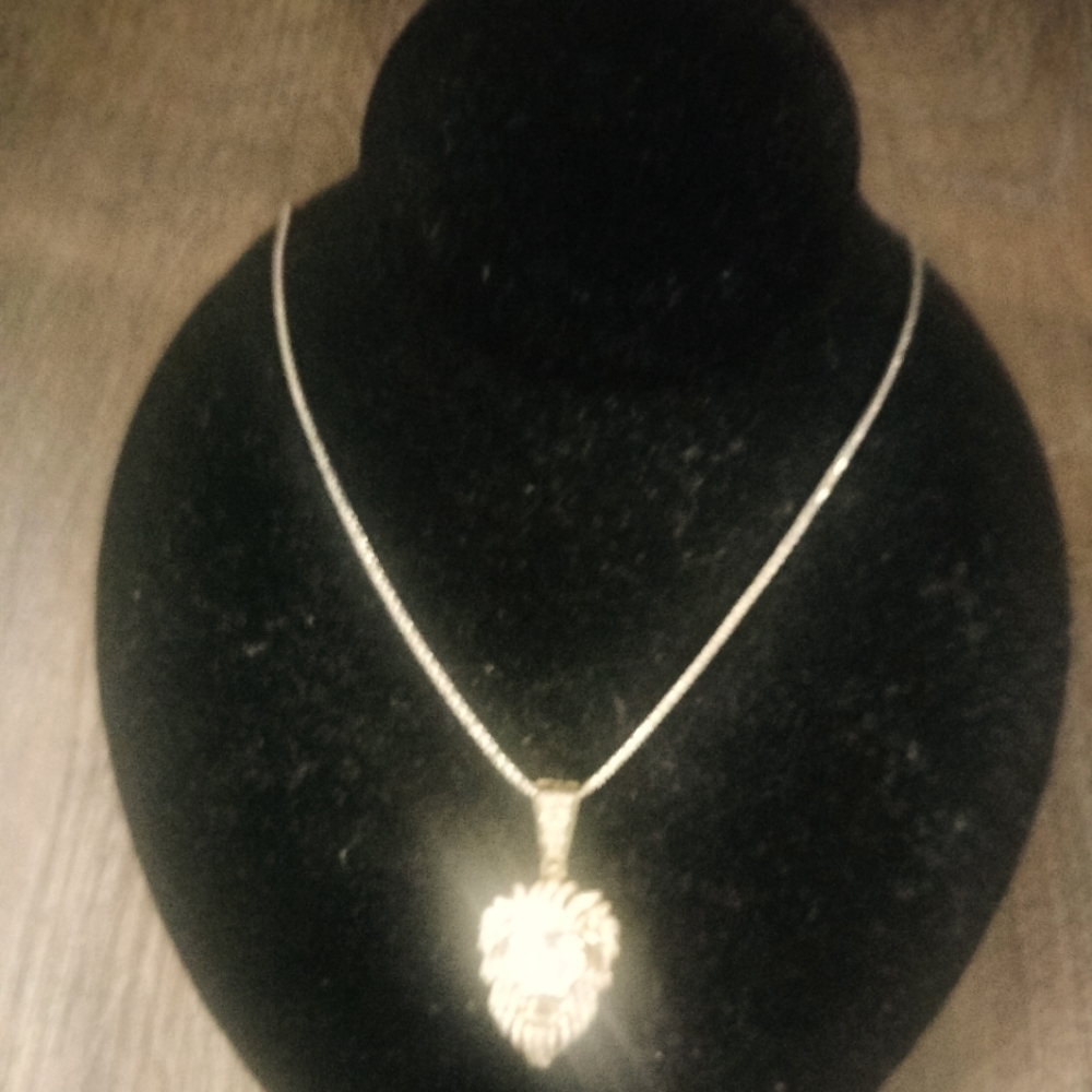 Sterling silver Diamond Lion charm necklace with chain